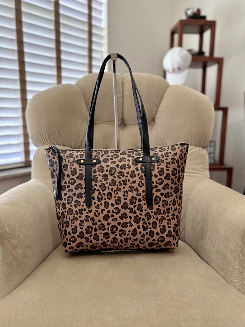 Auth. FOSSIL Iconic Leopard Print Vegan Leather Satchel Tote Bag